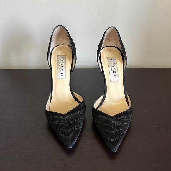 JIMMY CHOO London Black Silk Satin Peau De Soie Pumps Designer size 37 US 7 - Picture 2 of 11